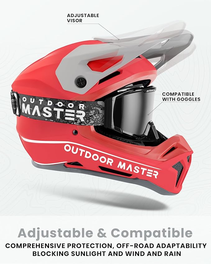 OutdoorMaster Full Face Mountain Bike Helmet for Men & Women - Durable, Impact Resistant, Ventilated, Adjustable Visor - Downhill Race BMX MTB Helmet