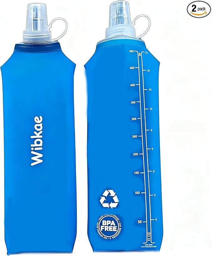 Soft Flask, 2 Pack Soft Flask Running Bottles 500ml,TPU Foldable Running Flask, Portable Collapsible Flask Handheld for Travel Traveling Hiking Cycling City Walk