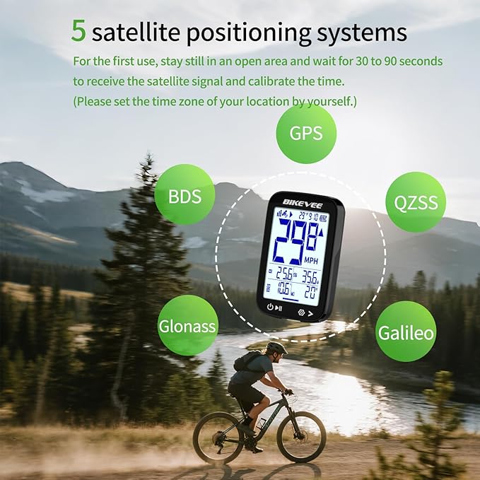 Bike Speedometer GPS Wireless Cycling Computer – Auto Start/Stop, Auto Backlight, Waterproof Bicycle Odometer MPH KM/H, 2.4" LCD Display