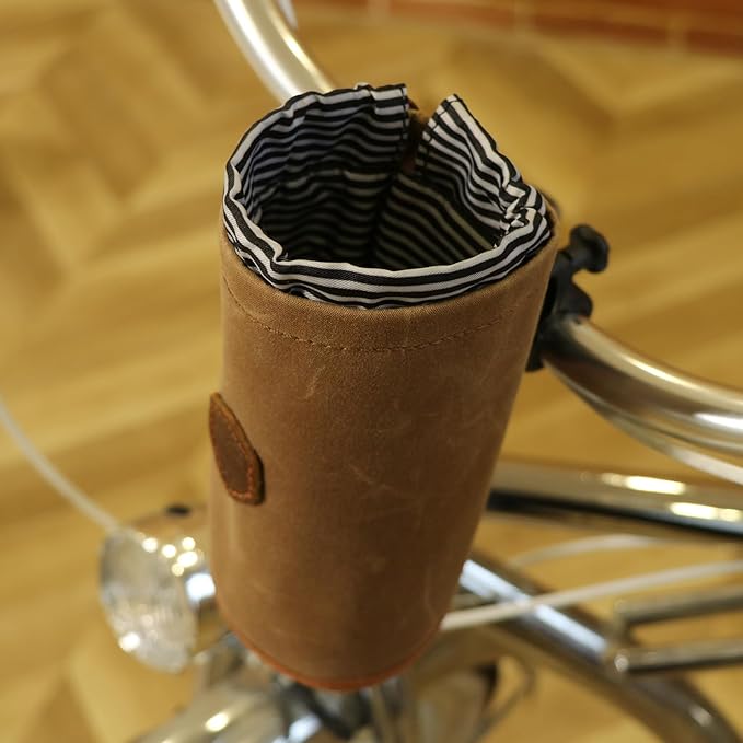 Tourbon Bike Handlebar Pouch Bicycle Water Bottle Drink Cup Holder - Canvas and Leather