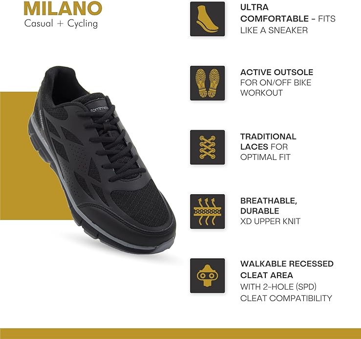 Tommaso Men's Indoor Cycling Shoes – SPD Compatible – Pre-Installed Cleats – Road, Gravel & Spin Bike Shoes – Walkable Design