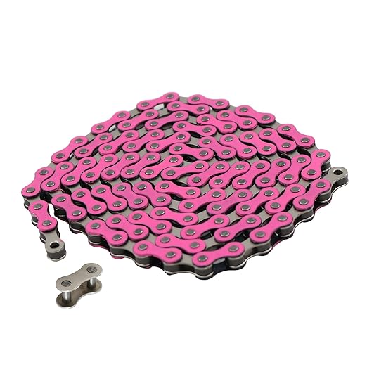 Bicycle Chain, 116 Links, 1/2 x 1/8 inches, Steel Single Speed with Magic Buckle, for Fixed Gear Bikes, Commuter Bikes, MTB (Pink)