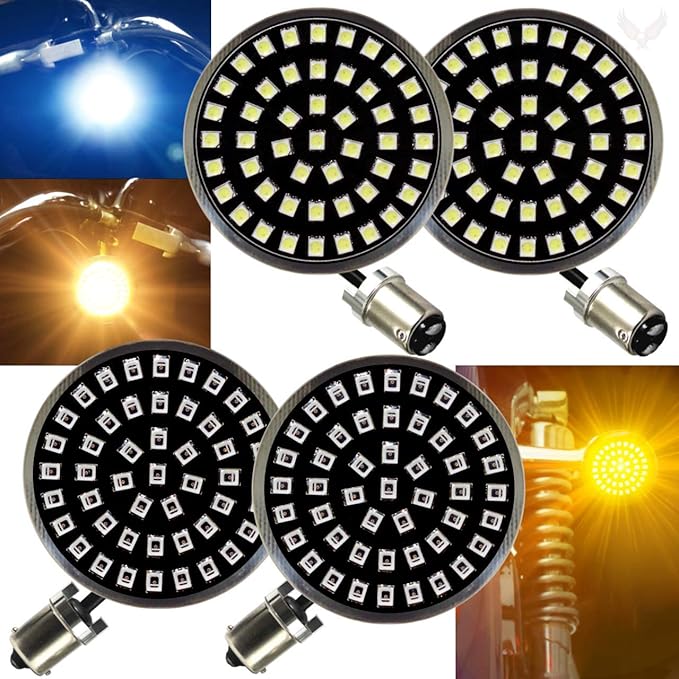 Eagle Lights 8748TS-1156A-G2B-4 Midnight Edition 2 Inch Front and Rear Amber LED Turn Signal Kit Compatibile with Harley Davidson® Motorcycles - 1157 Front / 1157 Rear