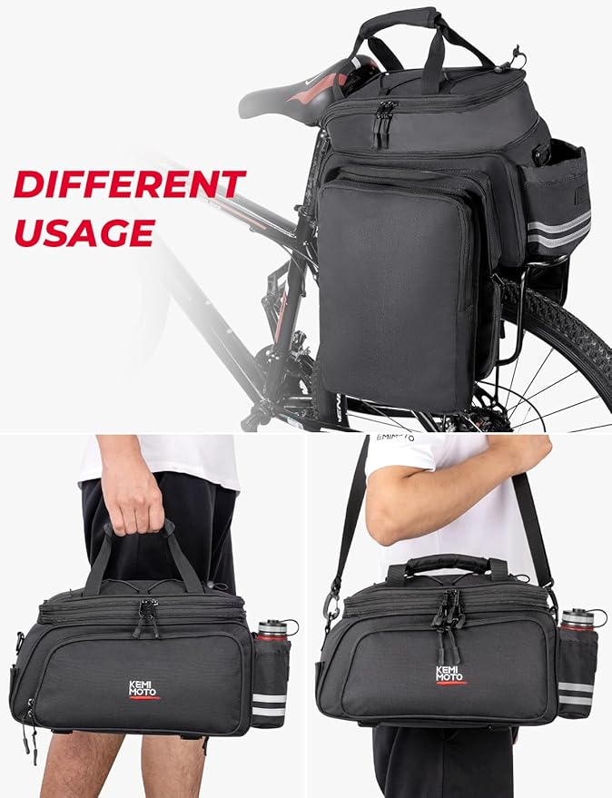 KEMIMOTO Bike Rear Rack Bag Bicycle Trunk Bag Expandable 10-20L Capacity Water Resistant Multifunctional Bicycle Pannier with Rain Cover Bike Saddle Bag for Rear Rack Shopping Commuter Cycling Trip