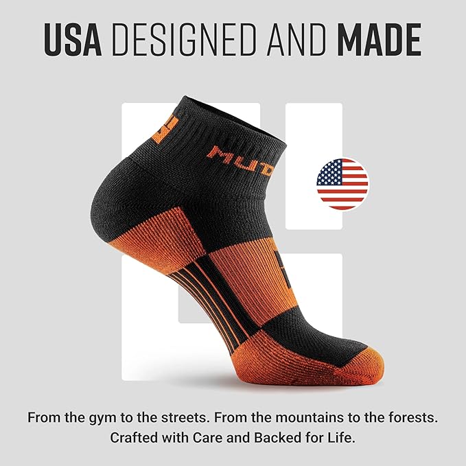 MudGear Quarter Crew Trail Socks, Blister-Resistant, Sweat-Resistant & Quick-Drying, Cushioned Footbed, Made in USA, 2-Pack