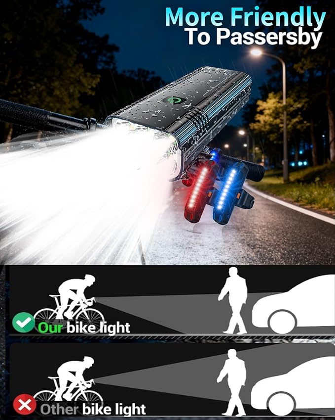 2026 Upgrade 6800Lumen Bike Light for Night Riding,Super Bright 6 LED Headlight,Aluminum 10 Mode Rechargeable Bicycle Light Front and Rear,360°Rotatable Brackt,Waterproof,Runtime 72 hr,Road Shockproof