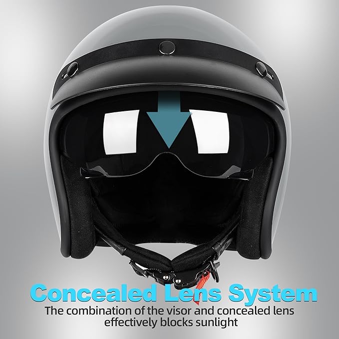 3/4 Open Face Retro Motorcycle Helmet - Vespa Helmet - DOT Approved - Adults, Unisex - Motorcycle Enthusiasts, Vintage Style Lovers