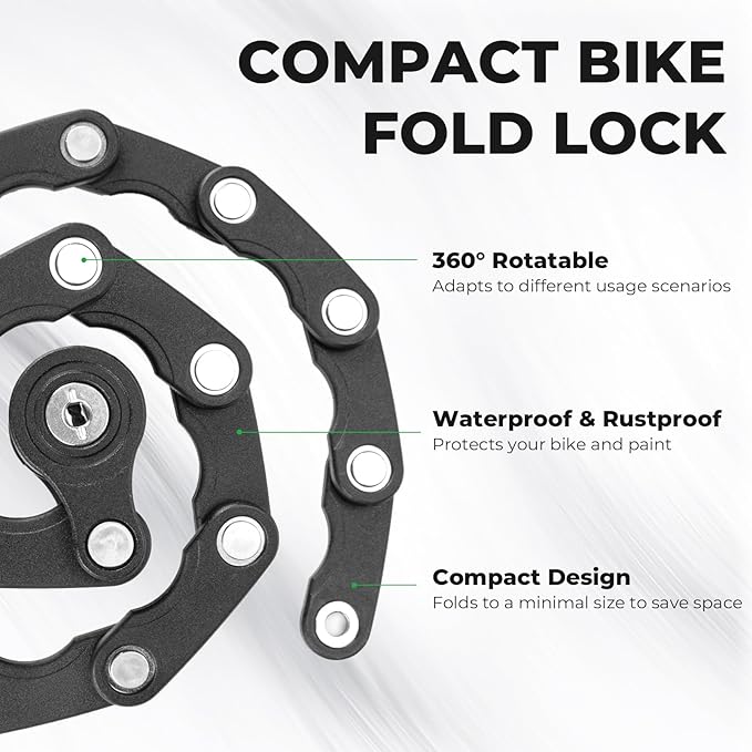 ROCKBROS Folding Bike Lock for Bicycle Scooter Ebike, Anti-Theft Foldable Steel Bicycle Lock with Keys, Mounting Bracket & Straps, 27in 1.32lbs