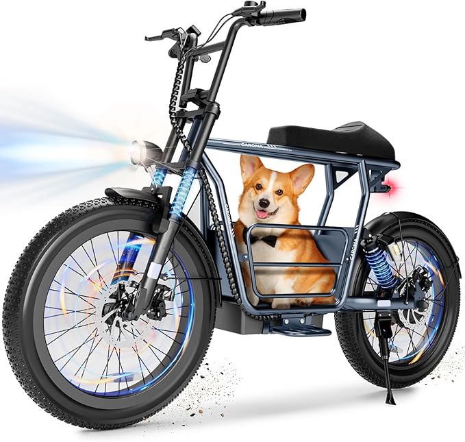 Caroma Peak 1200W/1000W/800W/500W Electric Scooter with Seat,16"/20" Fat Tire Ebike All-Terrain,Max 30Miles&20MPH Electric Scooter Adults,Electric Motorcycle Adults with Storage Basket for Cargo&Pets