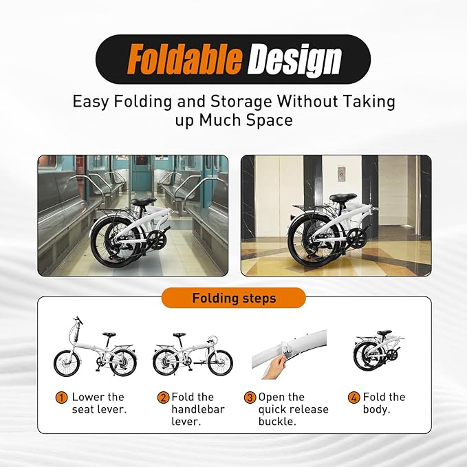 20 Inch Folding Bike, Adult Folding Bike 7 Speed Shifter, Height Adjustable Bicycle for Men & Women