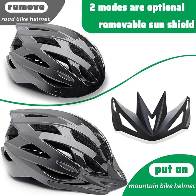 Bike Helmets for Adults, Mountain Bike Helmets for Men with Visor, Adjustable Fit Bicycle Helmet for Women, Road Recreational Cycling Helmet with Chin Strap