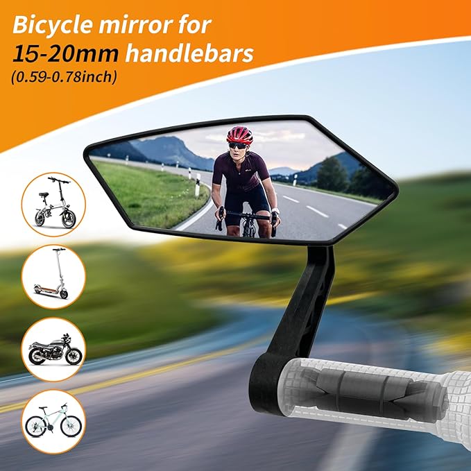 2PCS Bike Mirror, HD Glass Bicycle Mirrors for Handlebar Mount, Adjustable Bar End Bike Rear View Mirror, Scratch Resistant Handlebar Mirrors for E-bike & Scooter (Left&Right 0.59-0.78")