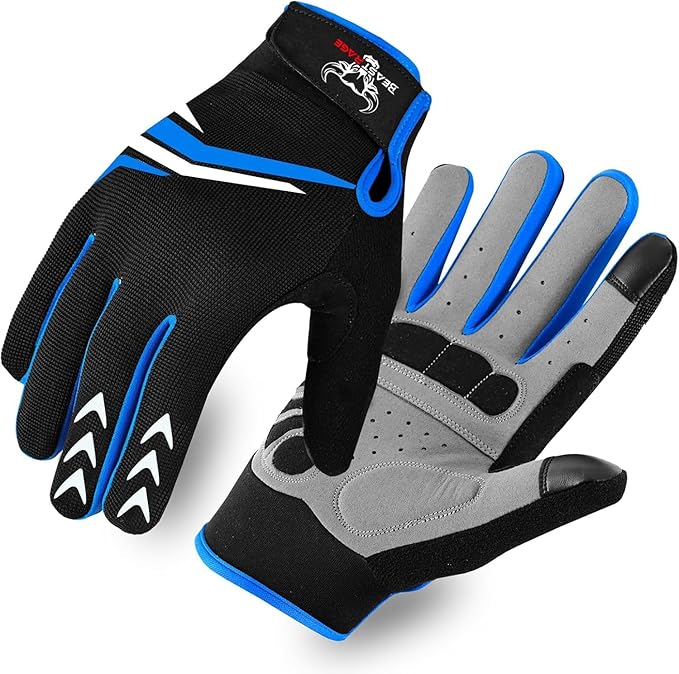 BEAST RAGE Full Finger Cycling Gloves with Padding for Men Women, Anti-Slip, Shock Absorbing, Breathable, Touchscreen Mountain Bike Gloves for BMX, MTB Riding, Road Racing, Bicycle