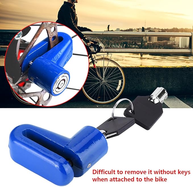 Bike Disc Brake Lock, Motorcycle Anti Theft Wheel Padlock Electric Scooter Security Lock Accessory Heavy Duty Waterproof for Mountain Road Motorbike Cycling Rotor with Plastic Frame 2 Keys(Blue)