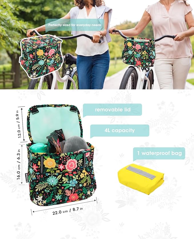 ANZOME Kids Bike Basket, Colorful Blocks Large Bicycle Basket, Bicycle Handlebar Bag, Waterproof Fabric Colorful Bike Basket for Women, Men, Kids