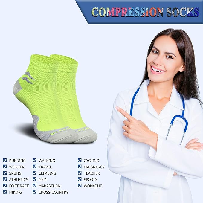 QUXIANG Compression Socks for Women & Men Circulation 3/6/7 Pairs Arch Ankle Support 15-20 mmHg Best for Running Cycling