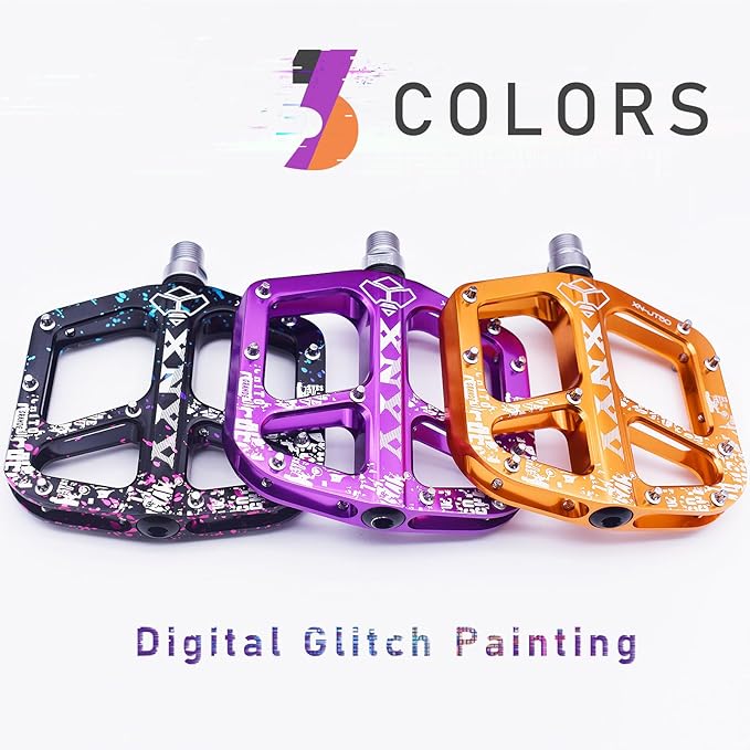 Bicycle Pedal -3 Bearing Bicycle Pedal -9/16 inch Aluminum Alloy CNC machined Flat Pedal, with Anti Slip Screws and 3 Optional coatings