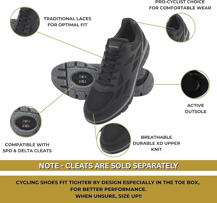 Tommaso Men's Indoor Cycling Shoes – SPD Compatible – Pre-Installed Cleats – Road, Gravel & Spin Bike Shoes – Walkable Design