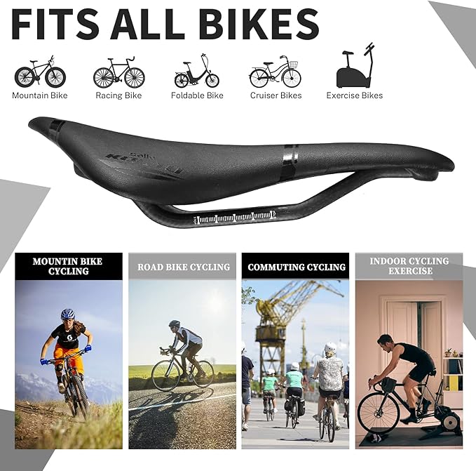 KOOTU Road Bike Saddle, Comfortable Waterproof Bicycle Seat for Men and Women, Breathable Shock-Absorbing Bike Seat for MTB, Road Bikes, BMX & Exercise