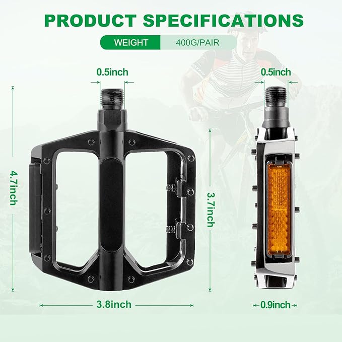 2026 New 9/16 inch Urban Commuter Bicycle Pedal, Built in Reflector, Sealed Bearing and Anti Slip Pin, Aluminum Alloy Wide Platform, Waterproof Design, Suitable for Various Roads/Mountains/Commuters