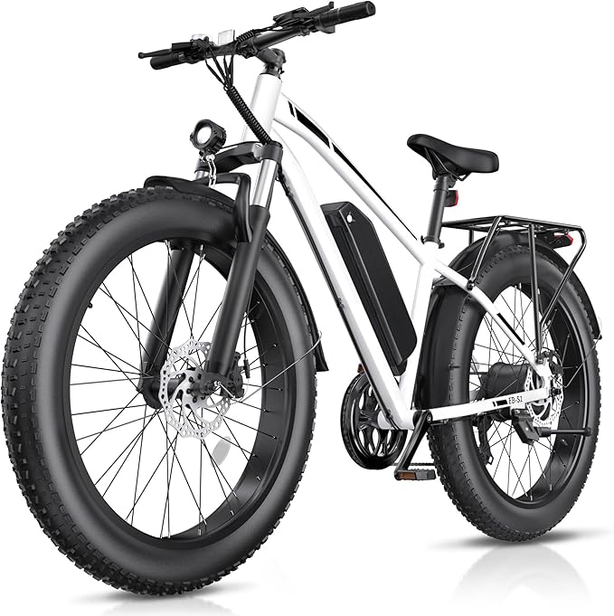 Electric Bike for Adults, 1000W Peak 25MPH 60Miles Ebike,48V 13AH Battery Electric Mountain Bike, 26" x 4'' Fat Tire Electric Bicycle with Rear Rack, Fenders, 7 Speed, UL 2849 Certified