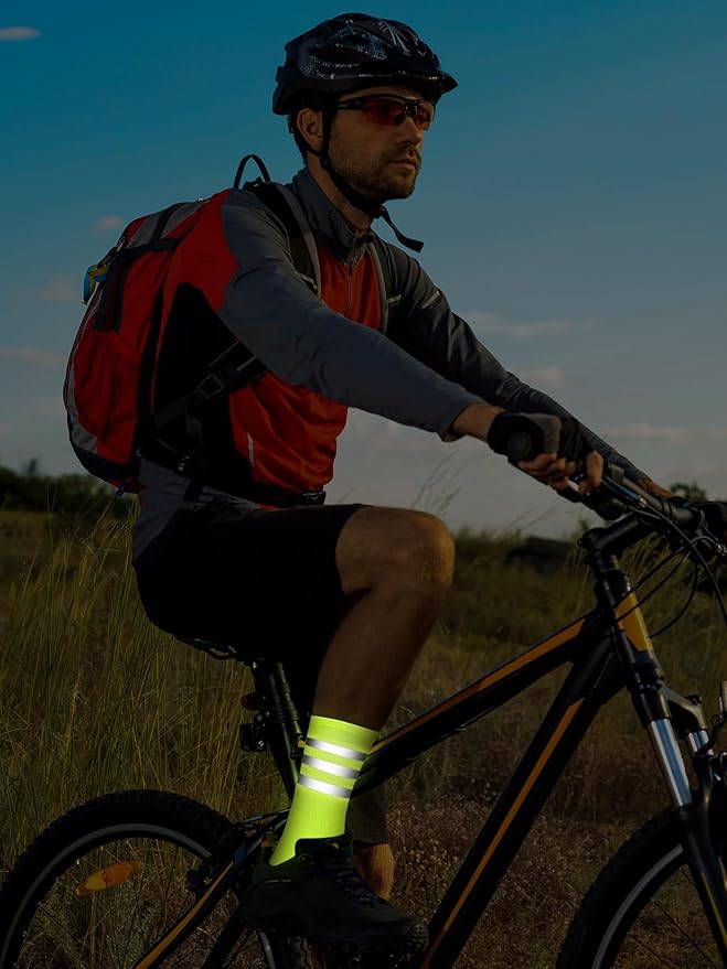 4 Pairs Glow in Dark Socks Cycling High Reflective Running Socks Night Safety Hosiery Compression Athletic
