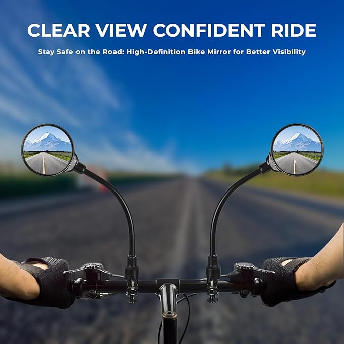 Bike Mirror Handlebar Mount (1 Pcs) 360° with 2 straps, Adjustable Bike Rear View Mirror with Anti-Glare, Shatterproof-mirrors for ebike, Scooter, Mountain & Road Bikes