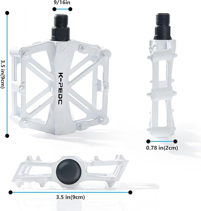 Bike Pedals 9/16 for MTB, Mountain Road Bicycle Flat Pedal, with 16 Anti-Skid Pins -Universal Lightweight Aluminum Alloy Platform Pedal for Travel Cycle-Cross Bikes etc