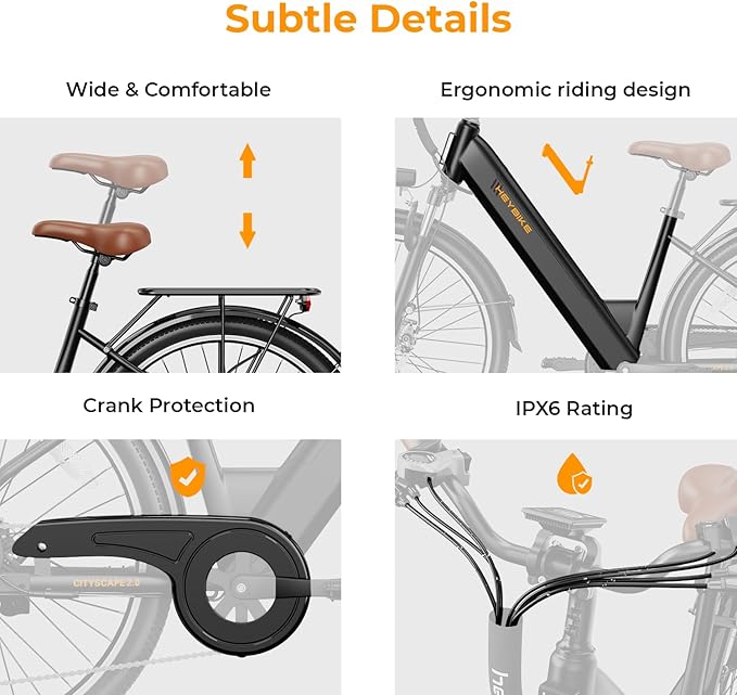 Heybike Cityscape 2.0 Electric Bike for Adults with 1200W Motor Peak, 468Wh Removable Battery, up to 50Miles 24MPH 26" Electric Commuter Bike with 7-Speed, UL Certified