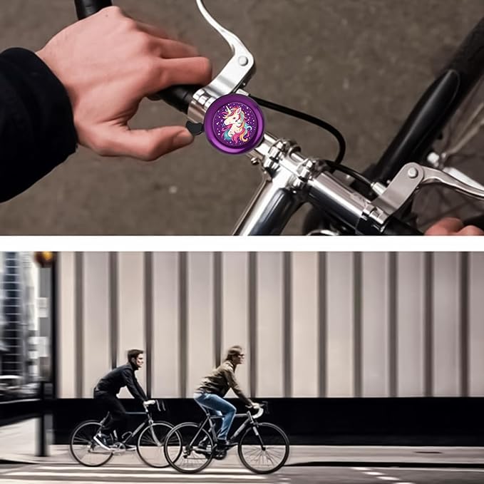 Purple Unicorn Bike Bell for Kids Girls Boys,Adjustable Size Bicycle Bell Bike Accessories for Adult Women Men Clear Sound Bike Horns