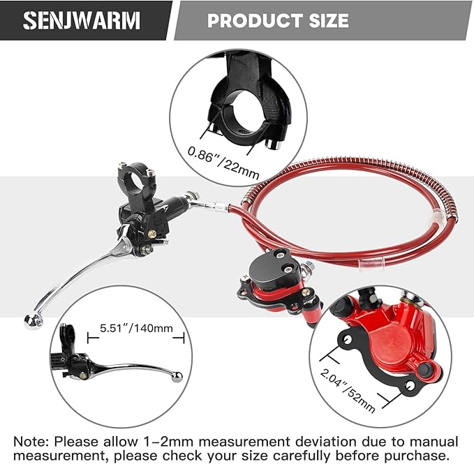 Mini Bike Hydraulic Disc Brake Kit SENJWARM, with Hand Brake Master Cylinder Caliper 50 inch, Compatible with Mini Bike Baja Doodlebug DB30 Blitz Dirt Bug Racer Coleman Predator 79cc 97cc 2.8hp
