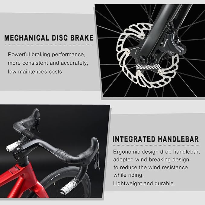 KABON Carbon Gravel Road Bike, T800 Carbon Fiber Frame 700C Road Bike with 18 Speeds Drivetrain, Integrated Carbon Handlebar, Disc Brakes Racing Bicycle for Adult Unisex