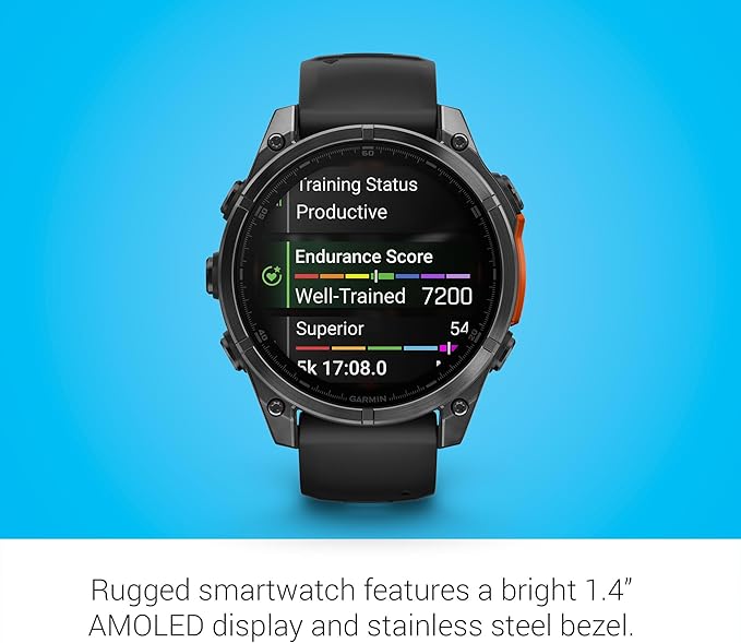 Garmin Fenix 8 Premium Multisport GPS Running Smartwatch, 47 mm, AMOLED, Dive-Rated, Built-in Flashlight, Slate Gray with Black Band with Signature Series Charging Stand