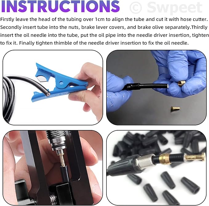 Swpeet 50Pcs BH59 Disc Brake Cable Hose Cutter with Bicycle Hydraulic Hose Fitting Insert Tool and Hydraulic Hose Cutter Assortment Kit, Needle Driver Insertion Tool Install Brake Olive and Inserts