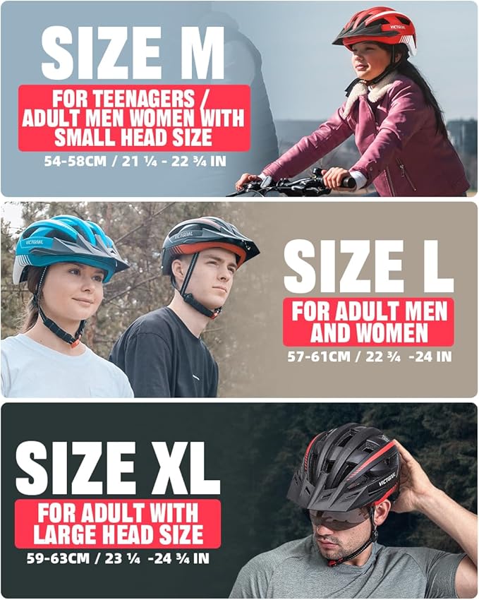 VICTGOAL Bike Helmet with USB Rechargeable Rear Light Detachable Magnetic Goggles Removable Sun Visor Mountain & Road Bicycle Helmets for Men Women Adult Cycling Helmets