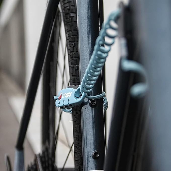 CROPS Q-BIRO Compact Bike Lock Cable, 6 ft, Indigo Blue Anti-Theft 3-Digit Resettable Combination Lock with a Shape-Memory Coiled Cable and BIROTATION Technology