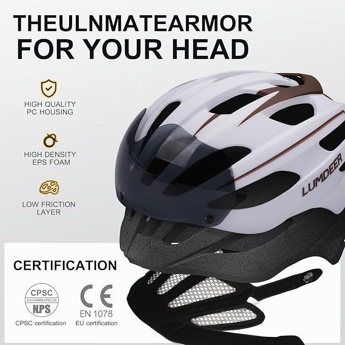 Lumdeer RC1 Bike Helmet for Adults - Superior 24 Airflow Road Cycling Bicycle Helmet Lightweight, USB Rechargeable Light, Ajustable Dial &Strap, Magnetic Goggles or Visor