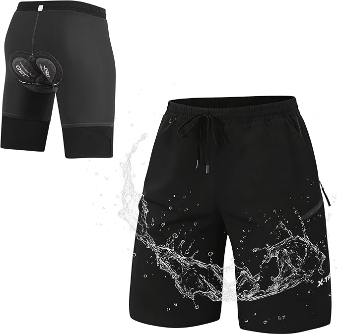 X-TIGER Men's Mountain Bike Shorts 5D Padded Loose-fit Biking Riding Cycling Bicycle Biker Zipper Pockets Quick-Dry