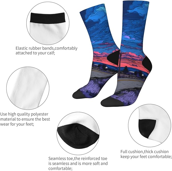 (Cycling on the road) Mid Calf Socks Breathable Adult Unisex Socks Casual Daily Wear for Women Men