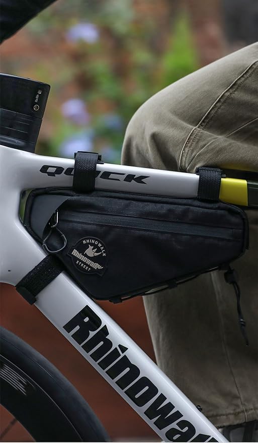 Rhinowalk Bike Frame Bag Waterproof Triangle Frame Storage Bag with Cable Port 1L Lightweight Bicycle Bag for Road Bike MTB Gravel Bike Compact Cycling Accessory with Pump Strap (Black)