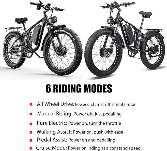 Electric Bike, Max 40-45MPH & 100 Miles, 5000W Peak Dual Motor Adult E-Bike, 52V 32Ah Battery Ebike, 24'' 26" Hydraulic Disc Brakes, Fat Tire All-Terrain Hunting Electric Bike, Full Suspension