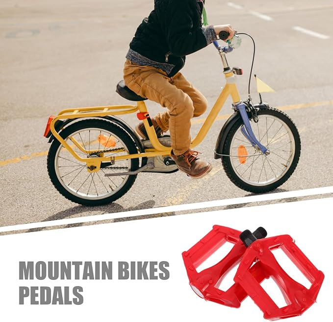 Alasum Non-Slip Mountain Bicycle Pedals Flat, Durable Plastic Bike Parts for Road Bikes, Red Pedals for Kids and Boys Cycling on Streets, Parks, and Trails