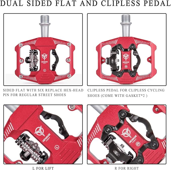 Mountain Bike Pedals - Dual Function Flat and Clipless Pedal - 3 Sealed Bearing Platform Pedals Compatible with SPD, Bicycle Pedals for BMX Spin Exercise Peloton Trekking Bike
