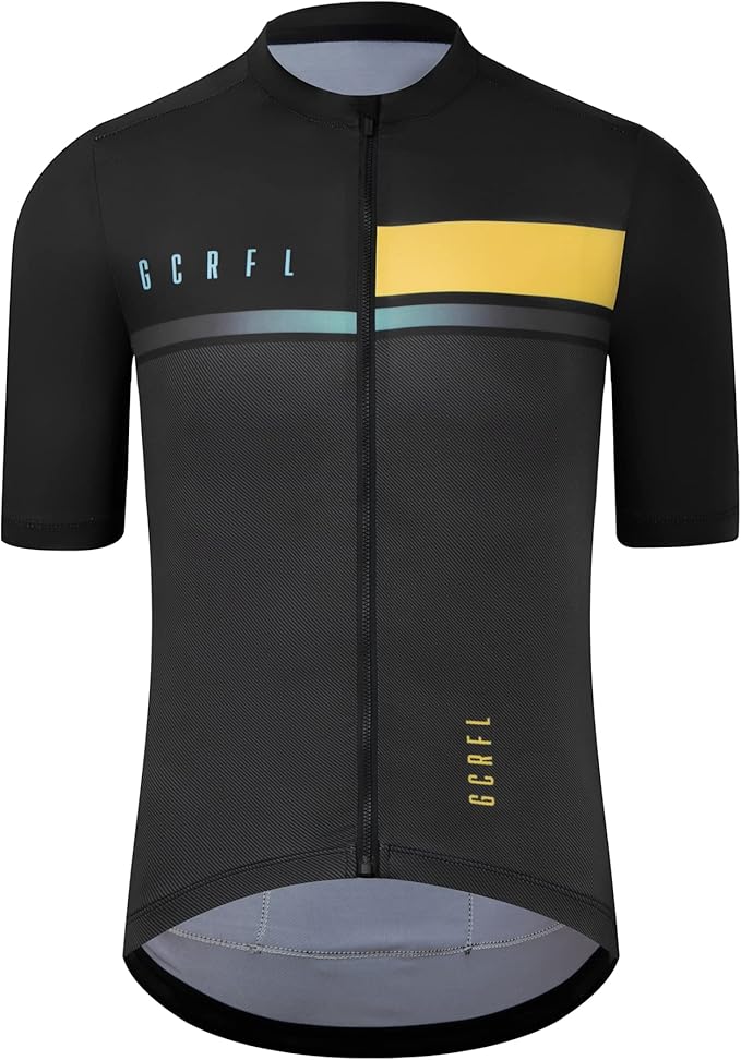 GCRFL Cycling Jersey Men Shorts Sleeves Road Bike Jersey Bicycle Tops Shirt, Zipper Pocket UPF 50+ Lightweight PRO Race Fit