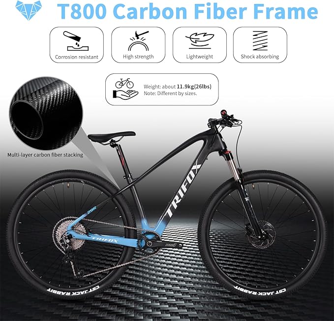 TRIFOX Carbon Fiber Mountain Bike,29er Carbon Mountain Bike with Shimano M6100 Deore Groupset 12-Speed,Carbon Fiber Frame,Hydraulic Fork 130mm Travel,/17/19 inch