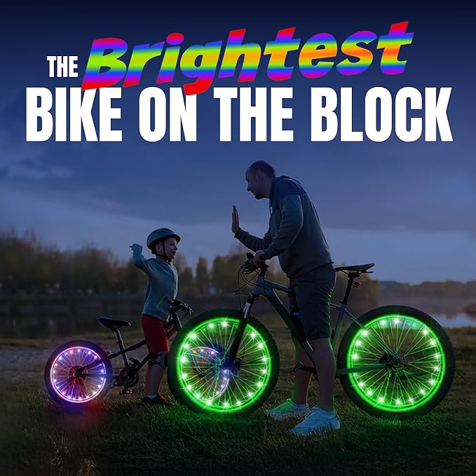 Activ Life 2-Tire Pack LED Bike Wheel Lights with Batteries Included, Get 100% Brighter and Visible from All Angles for Ultimate Safety and Style