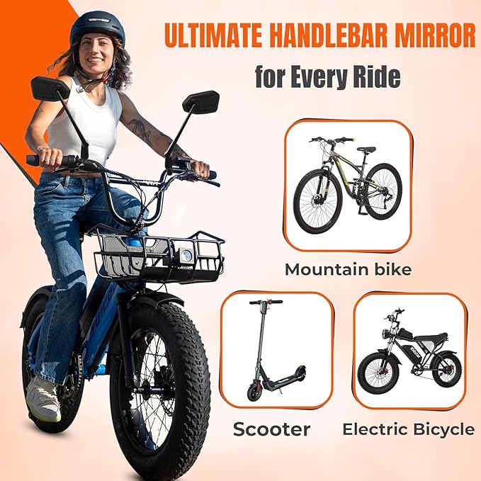 Xnito Handlebar Bike Mirror 1-Pcs, Large HD Field Of Vision, Aluminum Alloy Bike Mirror Handlebar Mount, Adjustable and Rotatable, Anti-shake Bicycle Rear View Mirror, Ebike accessories (Left)