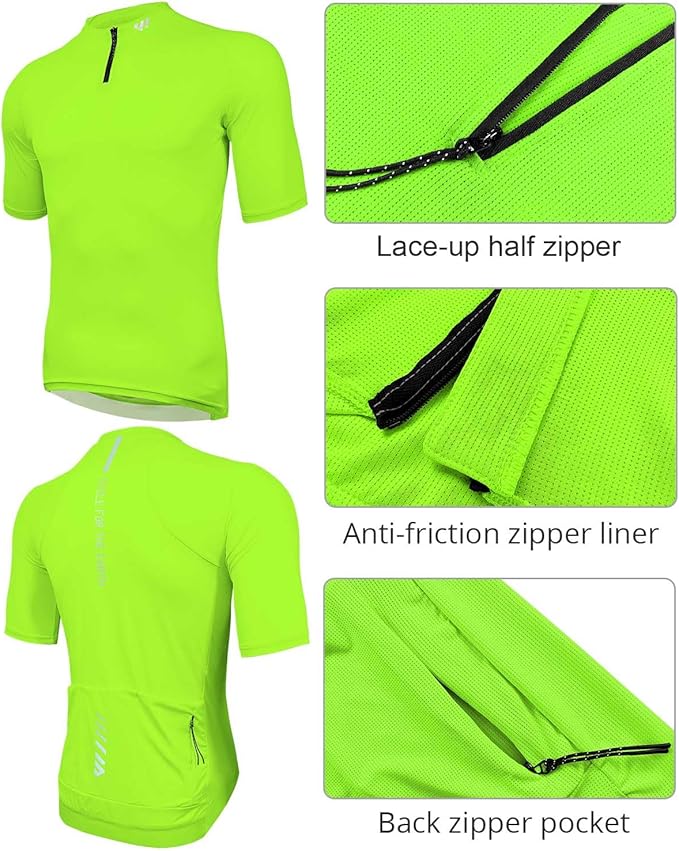 Wulibike Cycling Jersey Men Short Sleeve, Road Bike Shirts 1/4 Zipper with Pockets, Bicycle Clothing Breathable Quick Dry