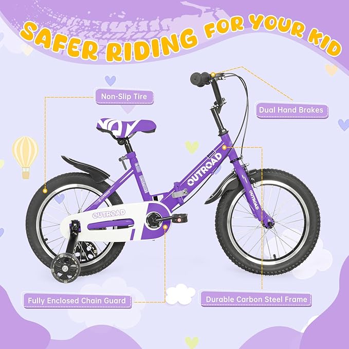 Outroad Kids Bike for Boys Girls Age 3-9 Years Old, 14 16 18 Inch Kid's Bike with Training Wheels, Children Bicycles for Toddler, Blue and Red