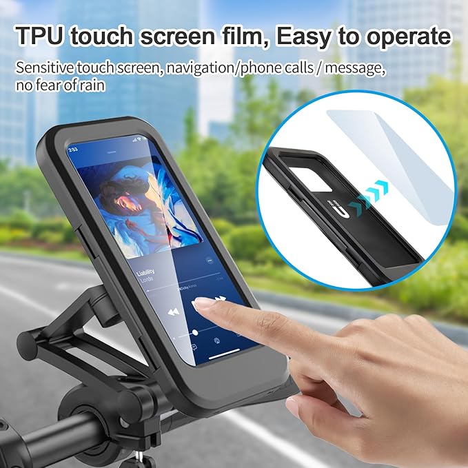 Waterproof Bike Phone Mount, Touch-Screen Bicycle Phone Holder, Universal Waterproof Cell Phone Bag 360°Rotatable Motorcycle Scooter ATV MTB Phone Mount Holder for 4.7-6.8" Smartphones